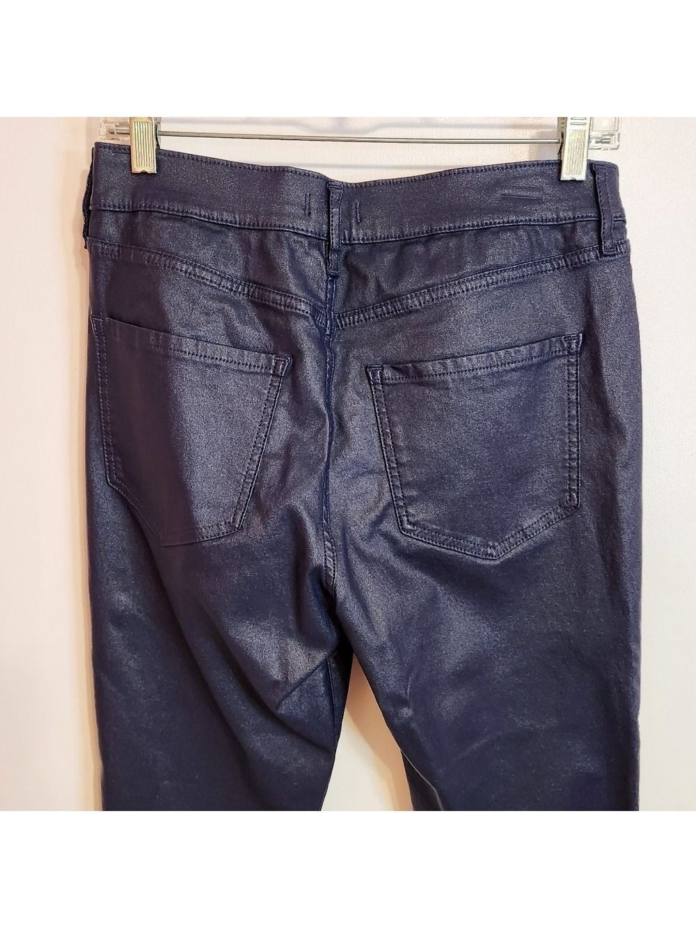 Express Blue Shimmer Coated Denim Skinny Pants Size 8 Regular - Picture 5 of 9